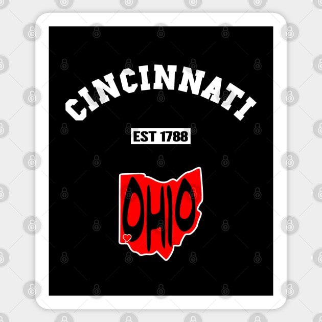 🐱‍👤 Cincinnati Ohio Strong, Black and Red Map, 1788, City Pride Sticker by Pixoplanet